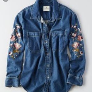 Oversized embroidered Denim Shirt